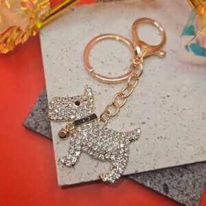 NEW Gold Puppy Dog Rhinestone Keychain